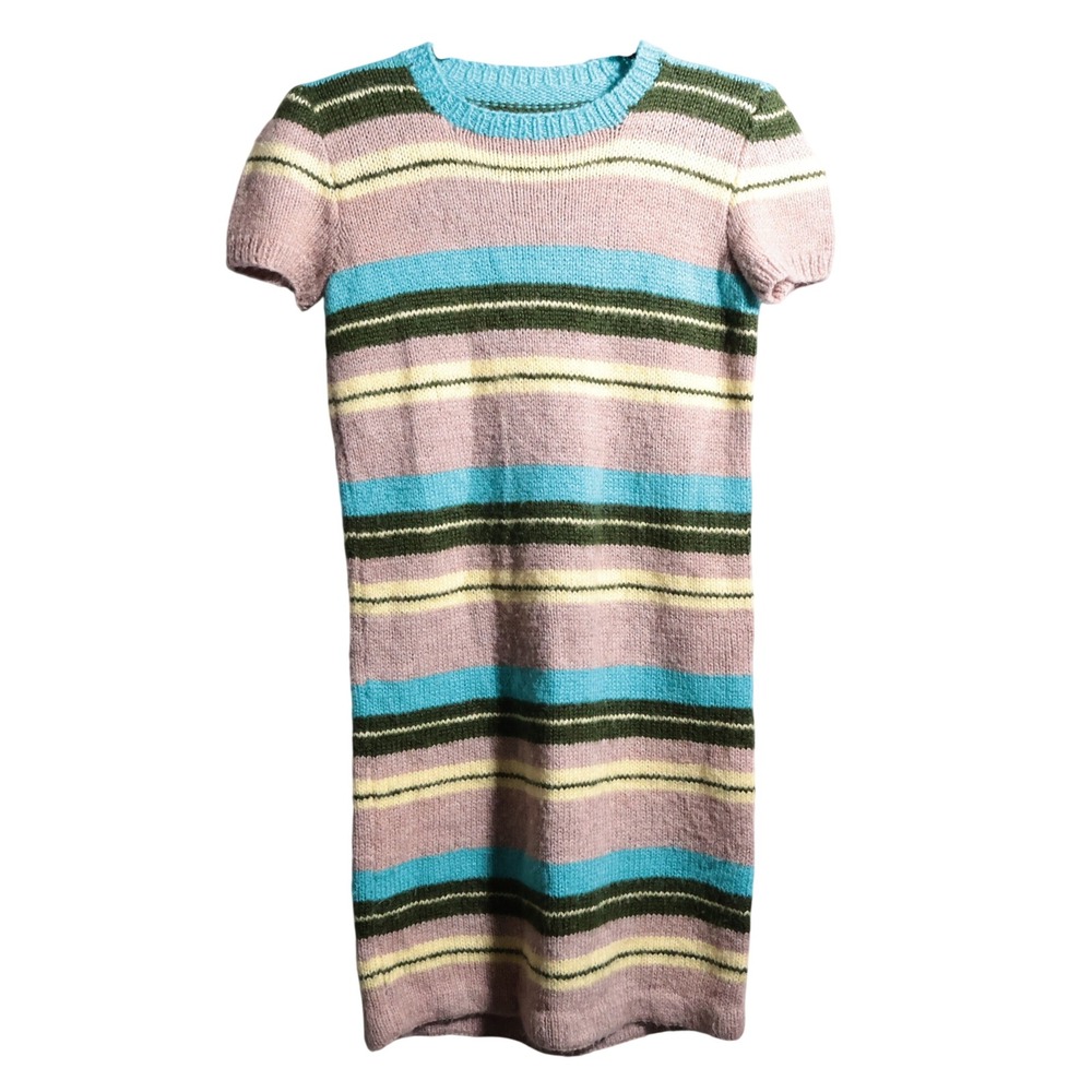 Knit Striped Sweater‎ Dress Short Sleeve Crew Neck XS Y2K Retro Preppy Academia